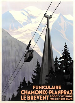 Original Art Deco PLM Poster By Broders - Chamonix Planpraz Le Brevent Cable Car
