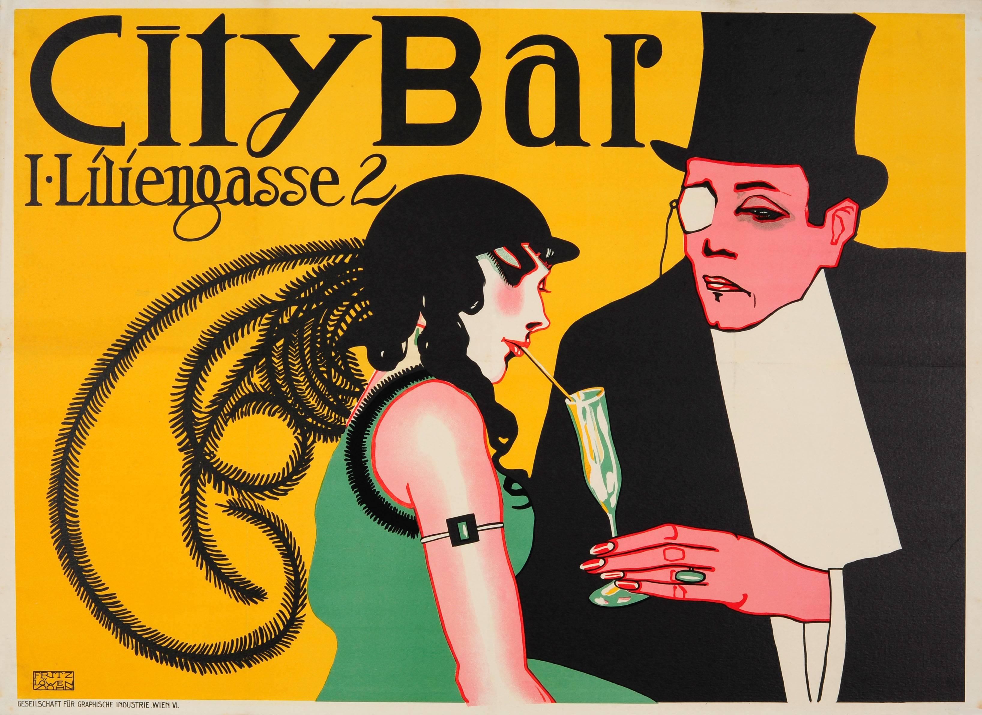Fritz Lovensohn Print - Original Vienna Secessionism Design Poster For City Bar - Now Eden Bar - Austria