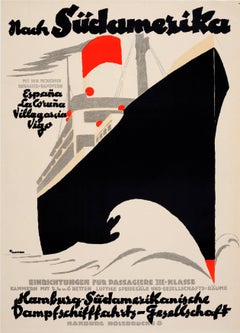 Original Vintage Hamburg America Line Cruise Ship Travel Poster To South America