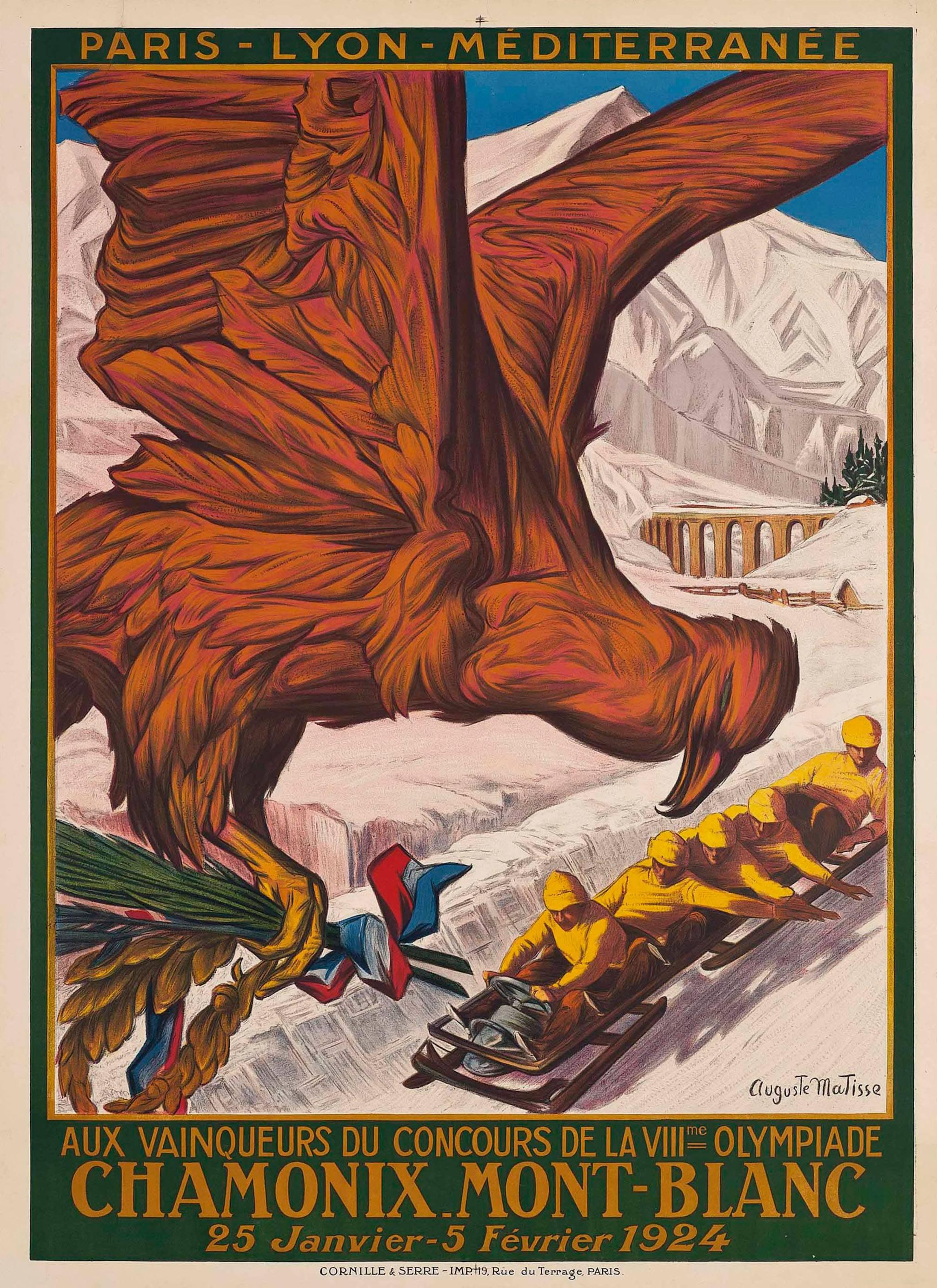 Auguste Matisse Print - Original 1924 Winter Olympics Poster - VIIIe Olympiade Chamonix Mont Blanc - PLM