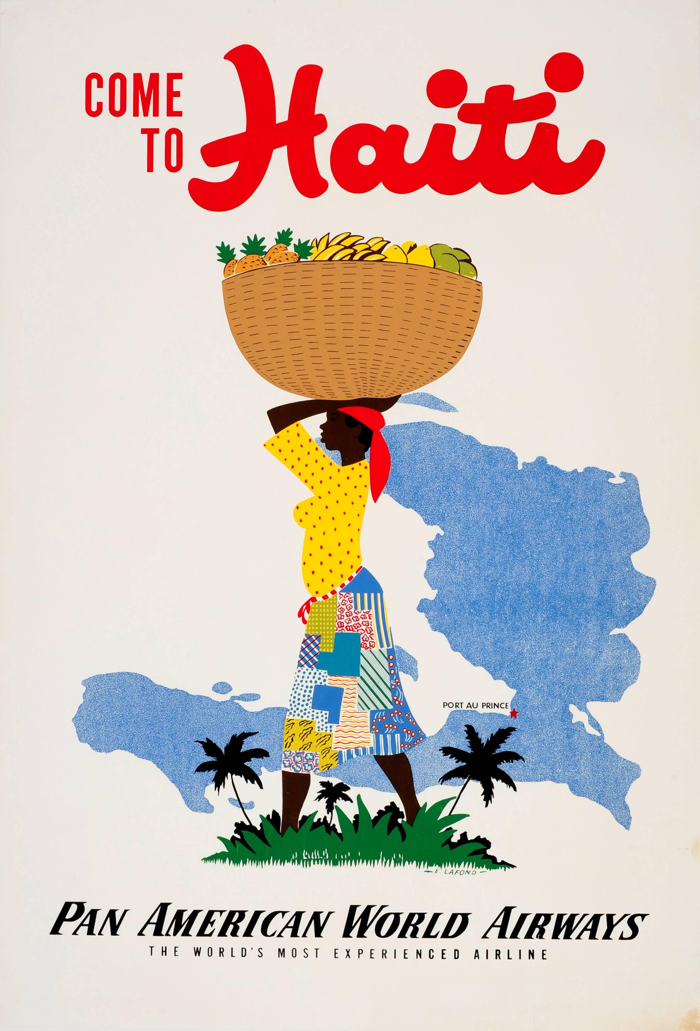 E. Lafond Print - Original Vintage Pan Am Travel Poster - Come To Haiti Pan American World Airways
