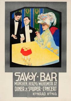 Original Antique Poster For A Dinner Concert At The Savoy Bar Munchen / Munich