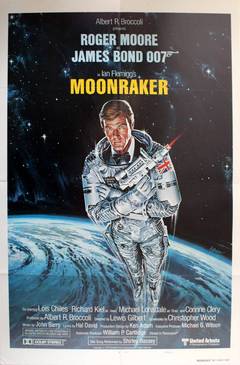 Moonraker : Affiche originale du film vintage 007 avec Roger Moore représenté en tant que James Bond