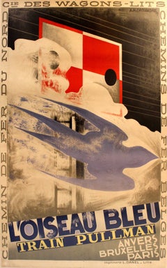 Pullman Trains L'Oiseau Bleu Art Deco Poster von Cassandre 1929