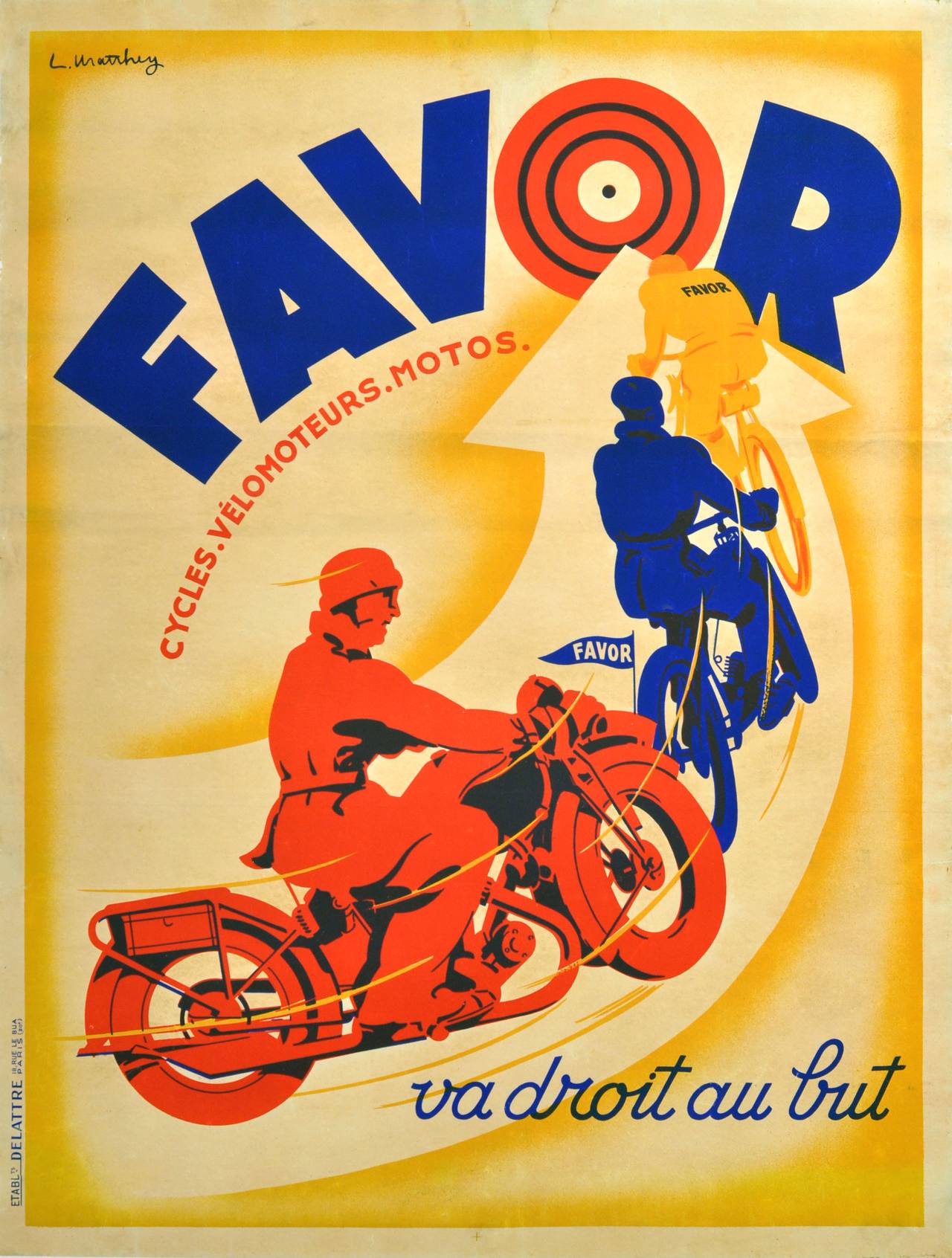 Art Deco Poster Favor Motorcycles Cycles France 1920s - Print by Unknown