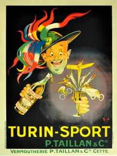 Antique Large Original 1920s Advertising Poster By Mich (Michel Liebeaux): Turin Sport