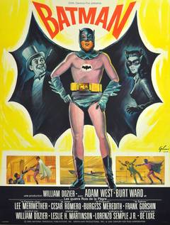Large Original 1966 Movie Poster For Batman Starring Adam West And Burt Ward