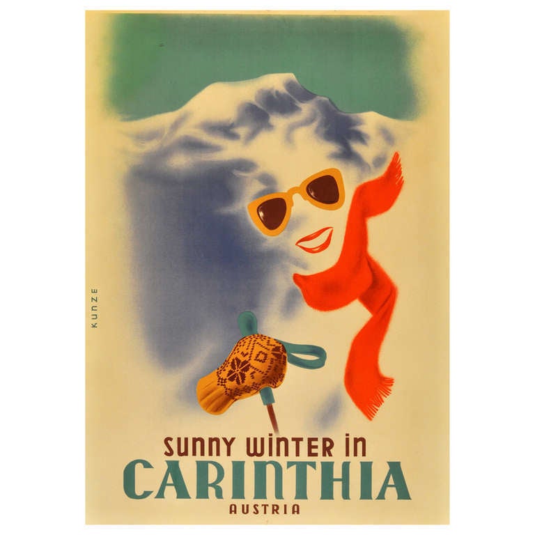 Unknown Print - Original Alpine Skiing Poster Advertising a Sunny Winter in Carinthia, Austria