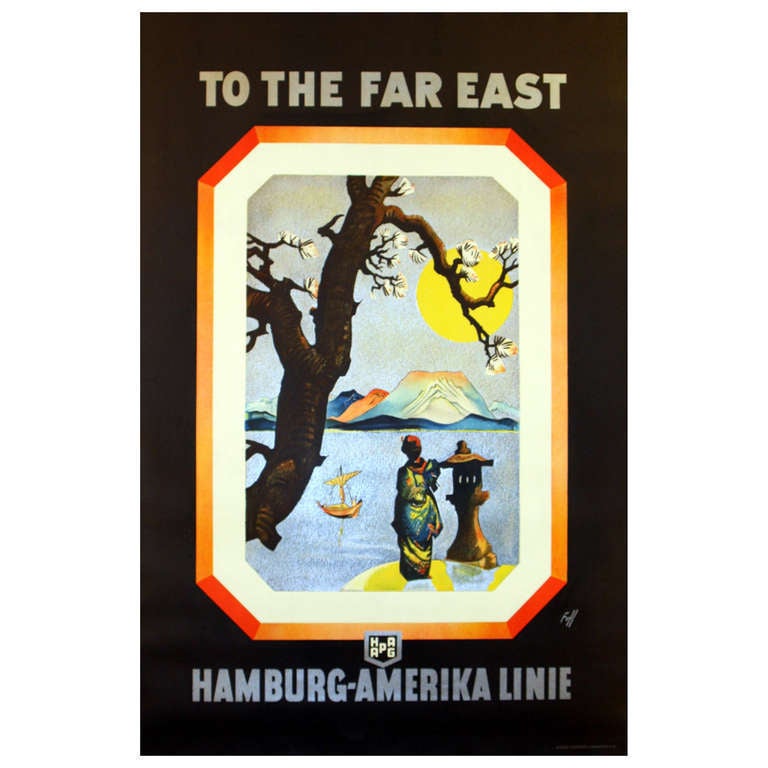 Albert Fuss Print - Original Vintage 1930s Art Deco HAPAG Cruise Liner Poster To The Far East Japan