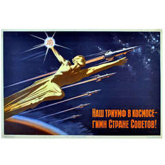 Original Vintage Soviet Propaganda Poster, Our Triumph in Space