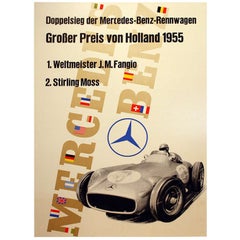 Original Vintage F1 Racing Poster Mercedes Benz Victory 1955 Holland Grand Prix