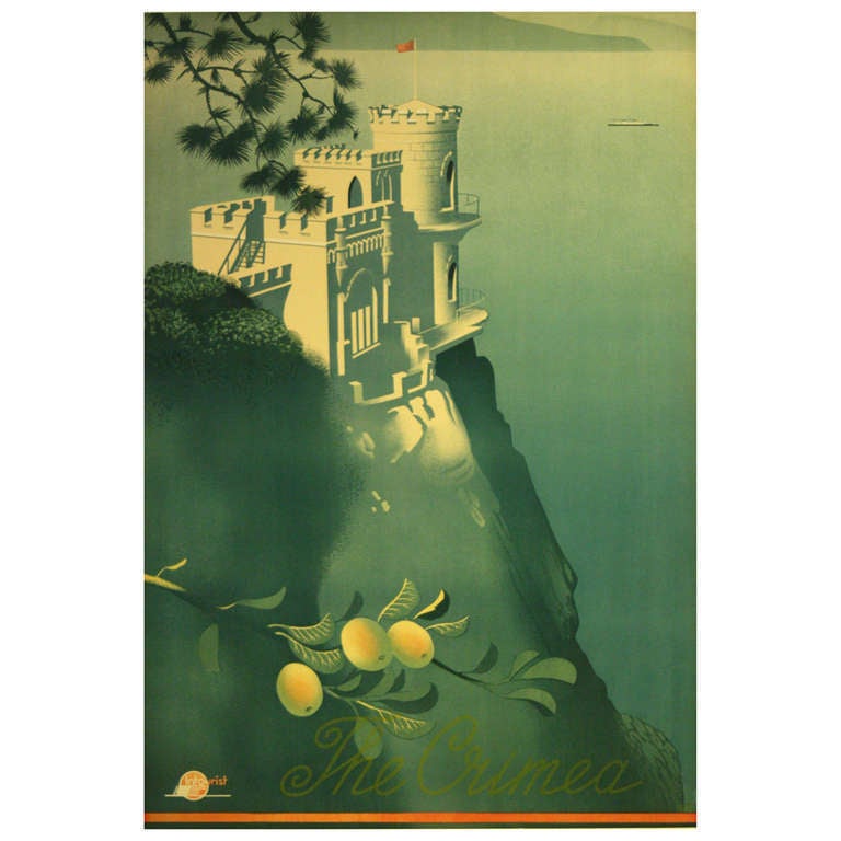 Unknown Print - Original Vintage 1930s Intourist Travel Poster The Crimea Swallow's Nest Castle