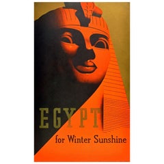 Original Art Deco Travel Poster - Egypt for Winter Sunshine featuring the Sphinx