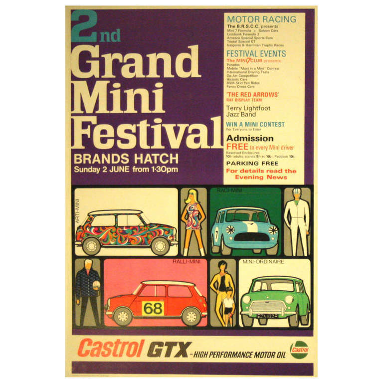 Unknown Print - Rare Original Vintage Car Racing Poster - 2nd Grand Mini Festival, Brands Hatch