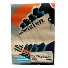 Original Vintage 1930s Art Deco Newspaper Advertising Poster, Le Parisien Libere