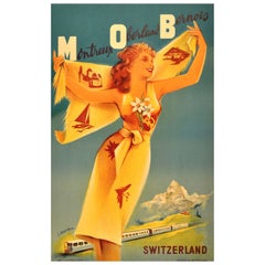 Original Vintage Poster for the Montreux Oberland Bernois Railway Switzerland