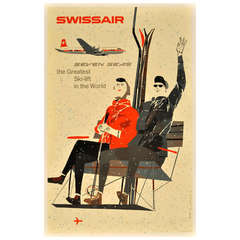 Mid-century skiing poster: Swissair - the greatest ski lift in the world