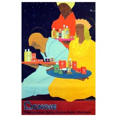 Original Vintage Art Deco Advertising Poster Lignose Perfumes & Beauty Products