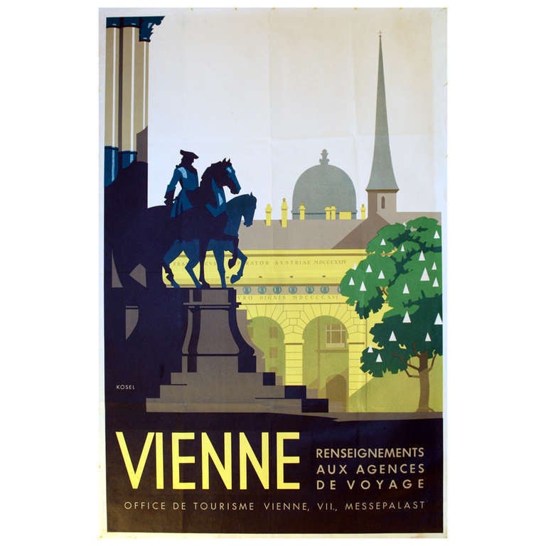 Unknown Print - 1930s Art Deco Travel Advertising Poster By Kosel: Vienna, Austria