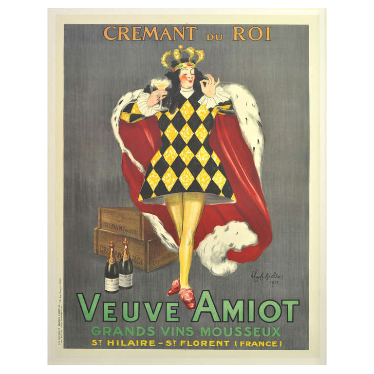 Unknown Print - 1920s Art Deco poster by Cappiello: Veuve Amiot "King of Sparkling Wines"