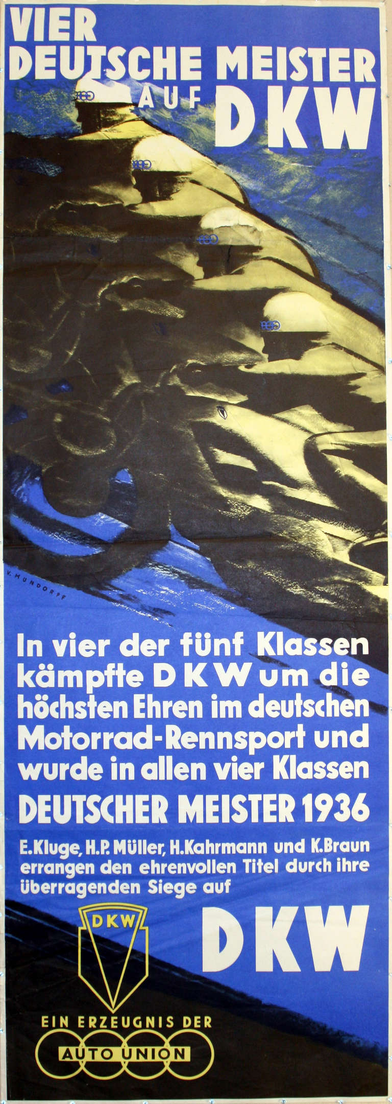 V. Mundorff Print - DKW German Championships 1936: original vintage motorcycle racing poster