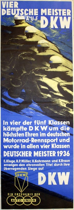 DKW German Championships 1936: original vintage motorcycle racing poster