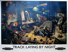 Original Vintage British Railways Poster By Terence Cuneo: Track Laying By Night
