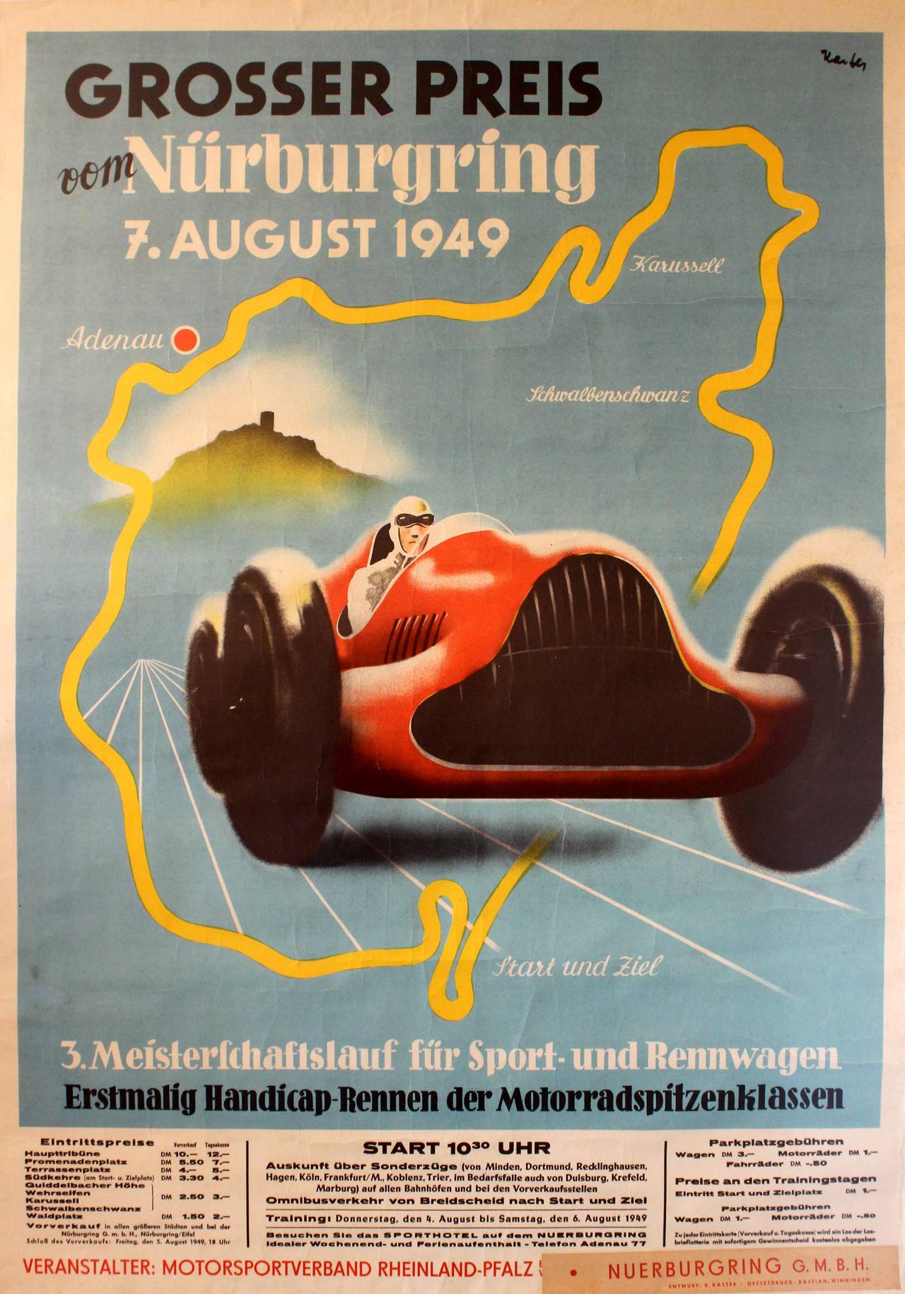 R Kaster - Original Vintage Sports Car Racing Poster For The 1949  Nurburgring Grand Prix at 1stDibs | vintage auto racing posters, vintage  race car posters, vintage racing car posters