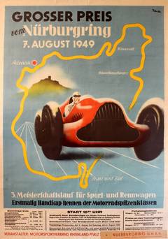 Original Vintage Sports Car Racing Poster For The 1949 Nurburgring Grand Prix