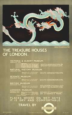 Original vintage 1921 London Underground dragon poster promoting London Museums