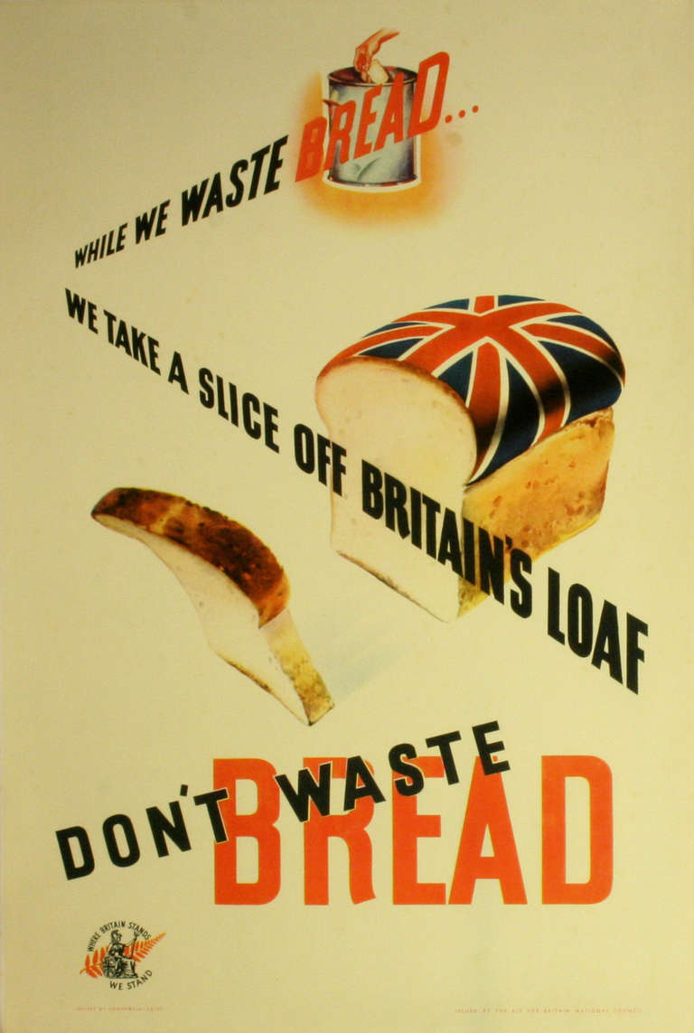 Unknown Print - Original vintage 1940s Aid for Britain propaganda poster: Don't Waste Bread