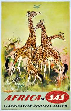 Original vintage travel poster by Otto Nielsen: Africa by SAS featuring giraffes