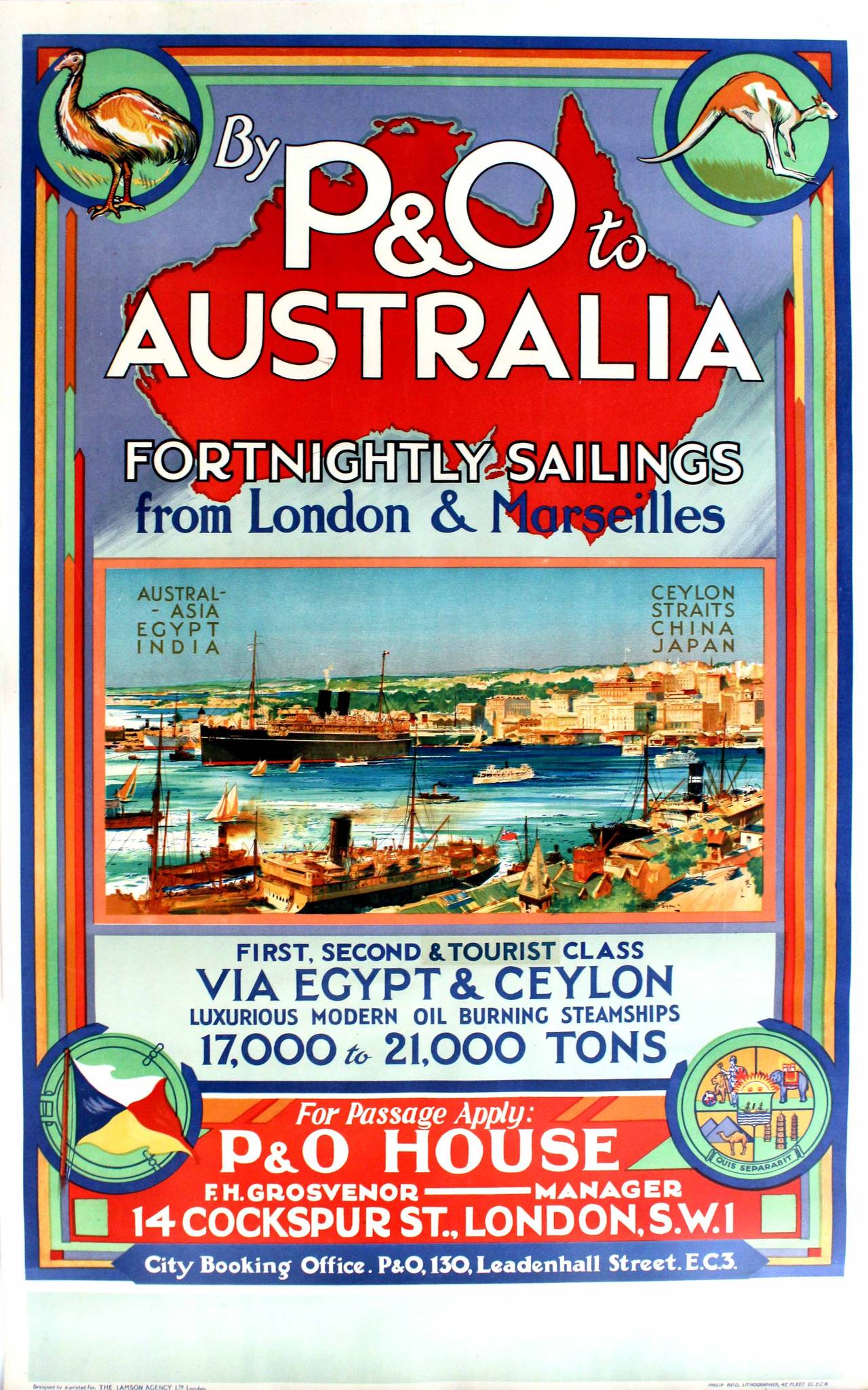 Unknown Print - Original Cruise Advertising Poster: By P&O To Australia From London & Marseilles