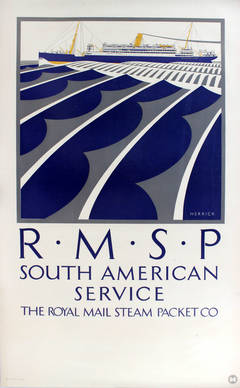 Original Art-Déco-Werbeplakat von FC Herrick: RMSP South American Services