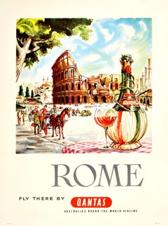 Original Travel Advertising Poster By Harry Rogers: Rome - Fly There By Qantas