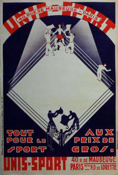 Original Vintage 1930s boxing poster advertising Unis-Sport, Paris