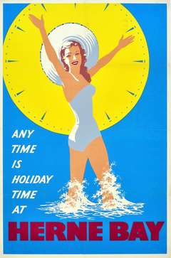 Original vintage travel advertising poster Any Time is Holiday Time at Herne Bay