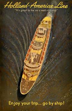 Original vintage travel poster for Holland America Cruise Line - Go by Ship!
