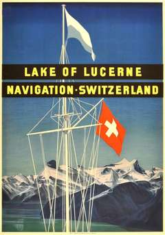 Original Vintage sailing poster for Lake of Lucerne Navigation, Switzerland