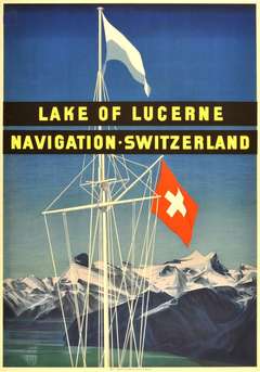 Original vintage sailing poster for Lake of Lucerne Navigation, Switzerland