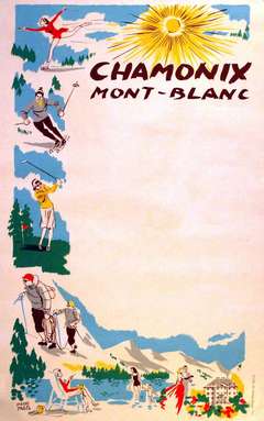 Original Vintage mid century poster for Chamonix Mont Blanc (skiing, golf etc.)