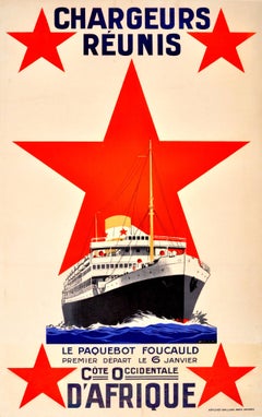 Original 1929 Advertising Poster For Chargeurs Reunis Cruises To West Africa