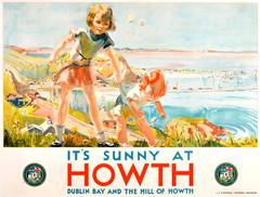 Affiche originale du chemin de fer de 1931 : « It's Sunny At Howth Dublin Bay & The Hill of Howth »