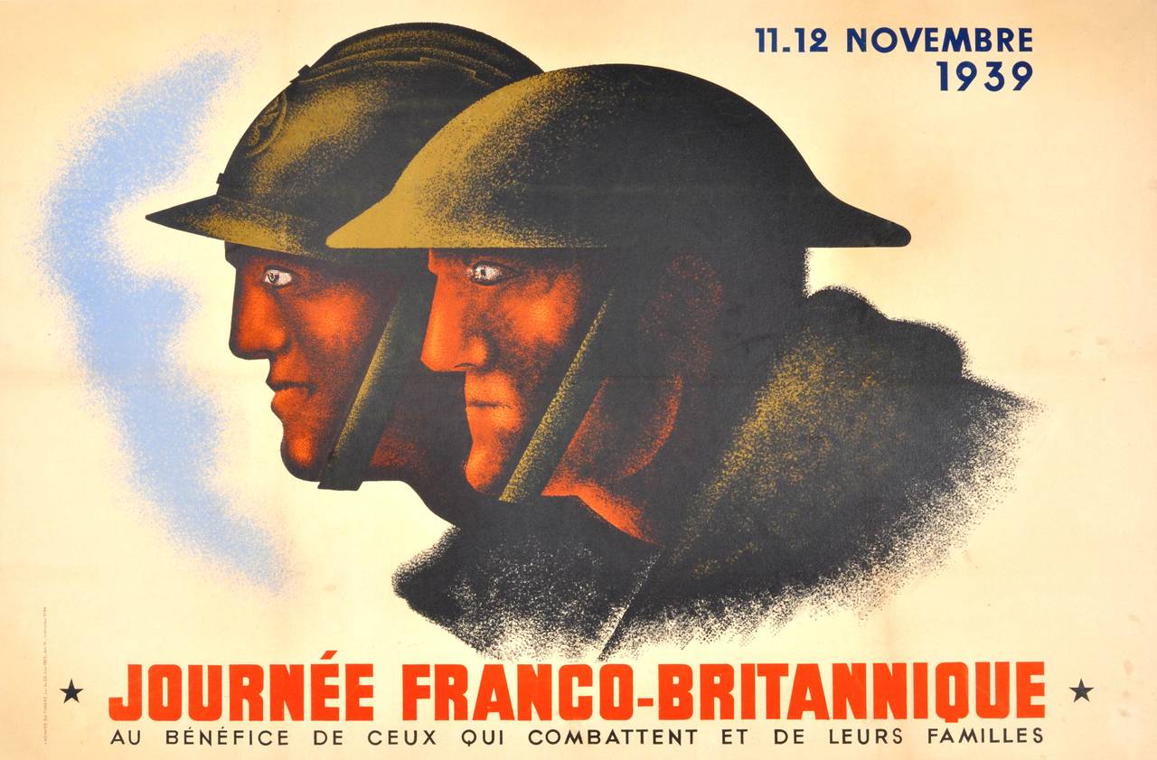 Original Vintage World War Two Poster By Jean Carlu: Franco-British Day, 1939 - Print by Jean Carlu