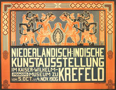 Antique Original Art Nouveau exhibition poster: Dutch Indies (Indonesia) Art Exhibition