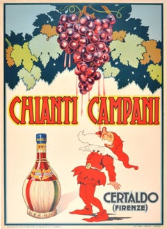 Original-Vintage-Werbeplakat für Chianti Campani, Italienischer Rotwein, 1940
