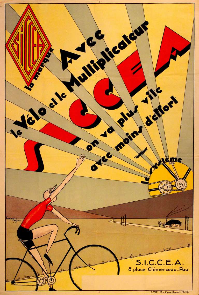 Henry Tajous Print - Original Vintage Art Deco Cycling Poster Advertising Siccea Bicycle Systems