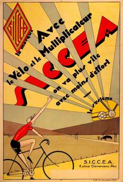 Original Vintage Art Deco Cycling Poster Advertising Siccea Bicycle Systems