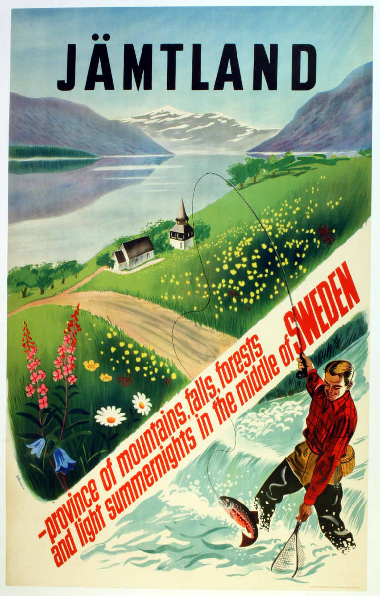 Eleman Print - Original Vintage Travel Advertising Poster: Fishing in Jamtland Sweden