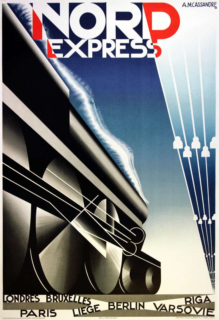 Adolphe Mouron Cassandre Print - Original Art Deco Steam Train Poster for Nord Express